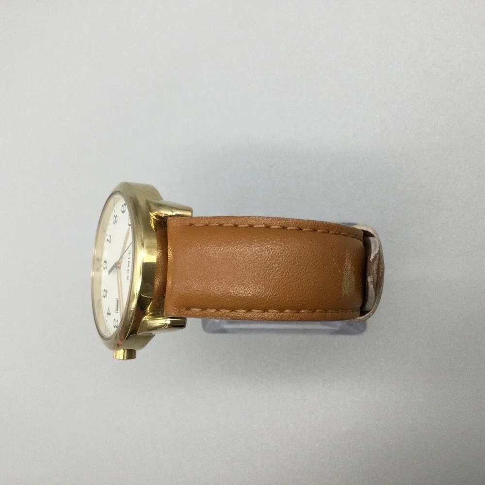 Timex Mens Watch 38mm Gold Tone Brown Leather Band Indiglo Date TW2R62700